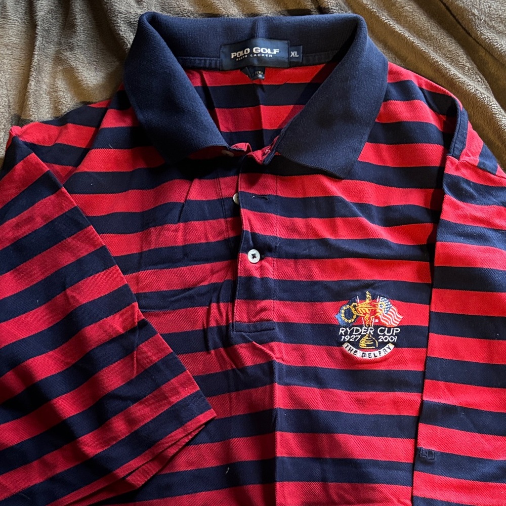 Rare Ralph Lauren Polo Golf ryders cup edition Red and Blue Striped Polo Shirt